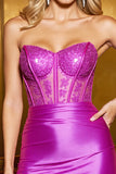 Strapless Fuchsia Corset Homecoming Dress with Appliques