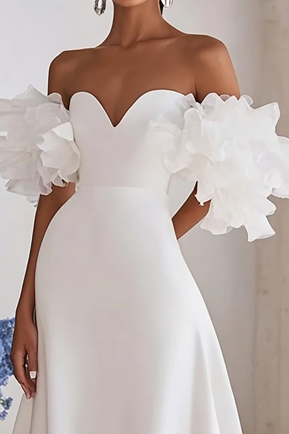 Off The Shoulder A Line Ivory Ruffled Wedding Dress