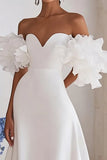 Off The Shoulder A Line Ivory Ruffled Wedding Dress