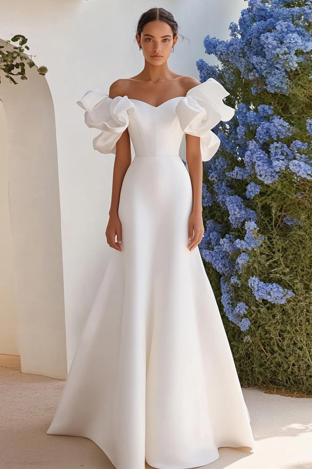 Ivory Off The Shoulder Ruffled Wedding Dress