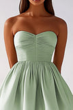 Sage Green Ruched Strapless Graduation Dress