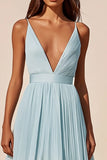 Blue A Line Midi Graduation Dress