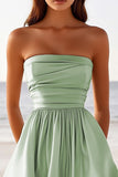 Green Strapless Satin A Line Graduation Dress