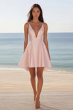 Pink A Line Satin Graduation Dress