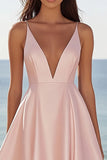 Pink A Line Satin Graduation Dress