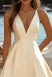 A Line Satin Yellow Graduation Dress