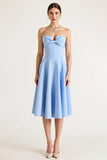 Strapless Blue A Line Midi Graduation Dress