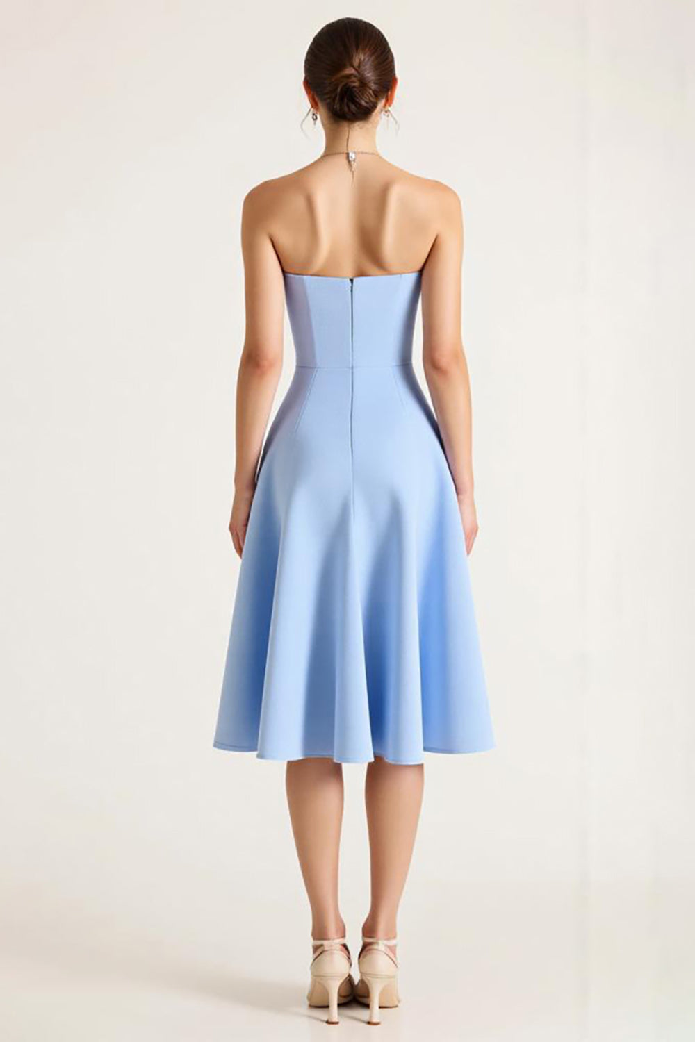 Strapless Blue A Line Midi Graduation Dress