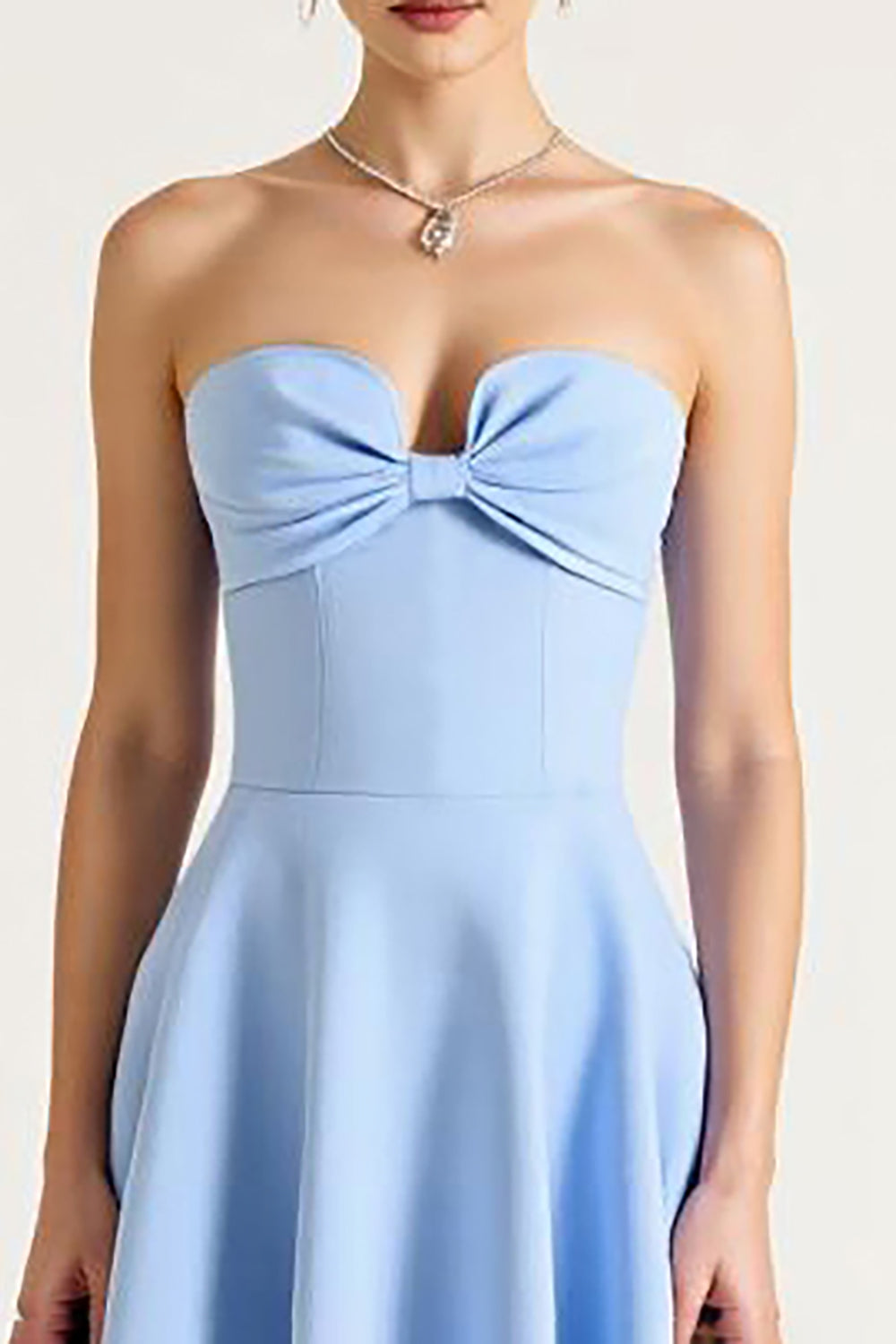 Strapless Blue A Line Midi Graduation Dress