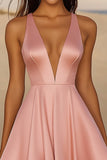 Pink Satin A Line Short Graduation Dress