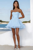 Strapless Blue A Line Graduation Dress
