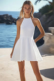 White Halter A Line Short Graduation Dress