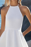 White Halter A Line Short Graduation Dress