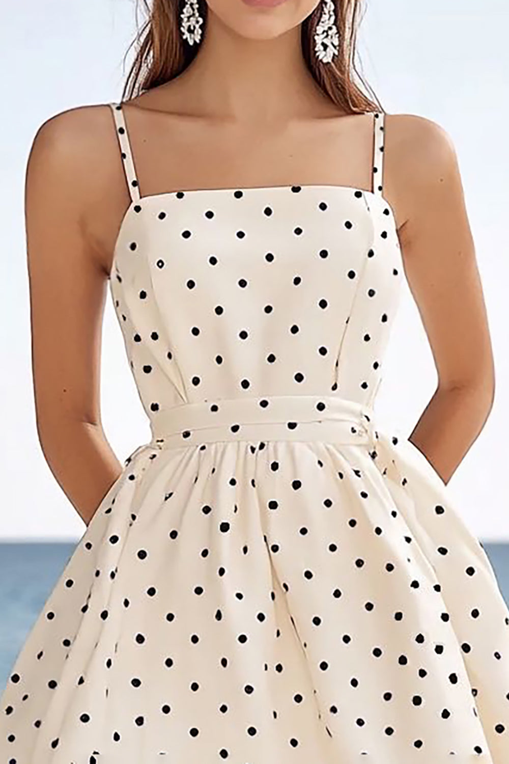 Polka Dots Ivory Spaghetti Straps A Line Graduation Dress