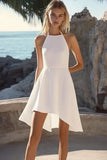Halter White A Line Graduation Dress
