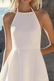 Halter White A Line Graduation Dress