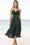 Dark Green Halter A Line Chiffon Graduation Dress