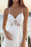 White A Line Spaghetti Straps Lace Graduation Dress