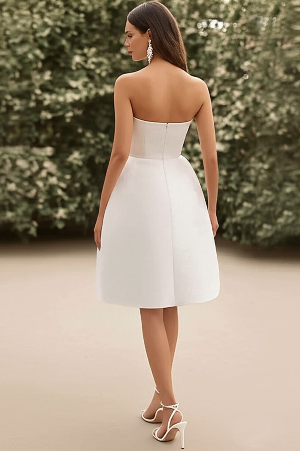 Strapless A Line Satin White Graduation Dress With Slit