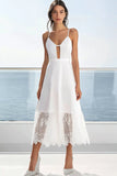White Keyhole A Line Graduation Dress With Lace