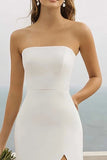 White Sheath Strapless Engagement Dress With Slit