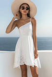 White One Shoulder A Line Lace Graduation Dress
