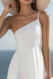White One Shoulder A Line Lace Graduation Dress