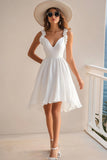 White A Line Ruffled Graduation Dress