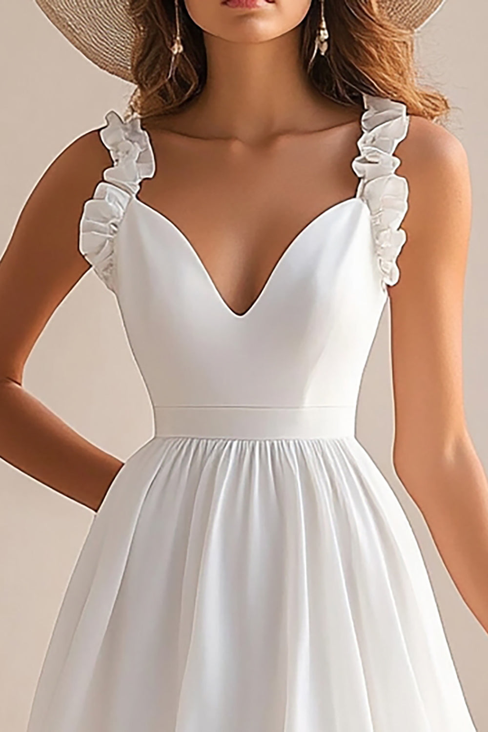 White A Line Ruffled Graduation Dress