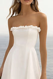 White Strapless Asymmetrical Holiday Party Dress With Ruffles