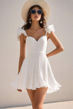 White A Line Ruffled Pleated Mini Dress
