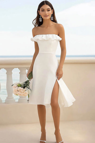 Mini White Dress Preppy Dresses Graduation WEDTREND Women Ivory Bridal Dress  Mermaid Cowl Neck Simple Sweep