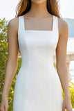 White Square Neck Sheath Satin Graduation Dress