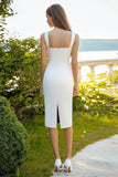 White Square Neck Sheath Satin Graduation Dress
