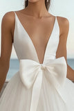 Tulle A Line V Neck Little White Dress With Bow