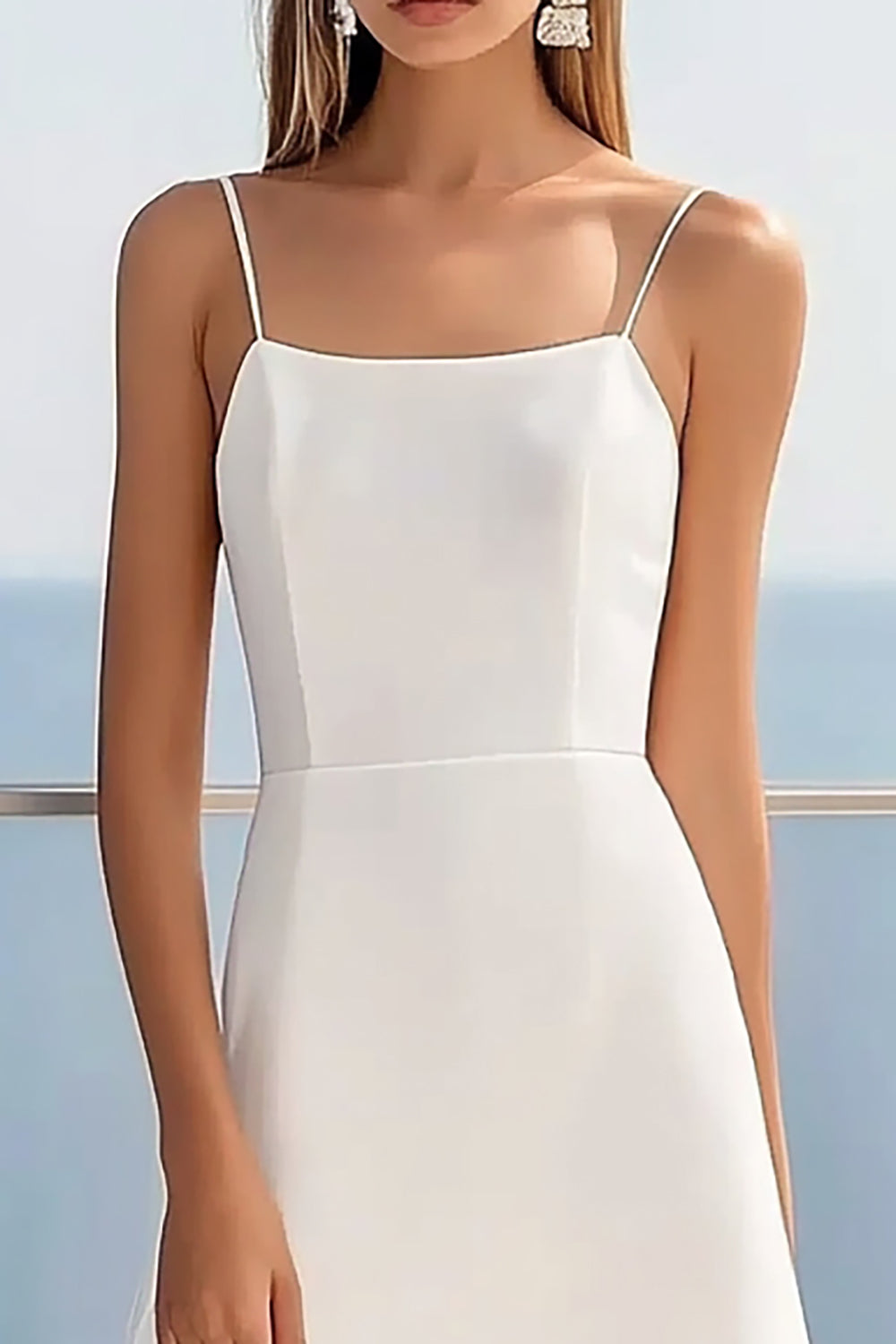 Lace A Line Spaghetti Straps White Graduation Dress