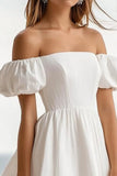 White Off The Shoulder Puff Sleeve Mini Graduation Dress