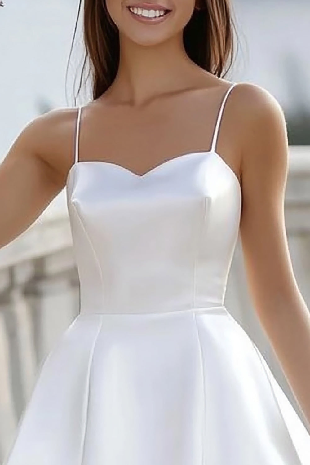 Satin A Line White Spaghetti Straps Graduation Dress