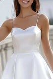 Satin A Line White Spaghetti Straps Graduation Dress