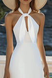 Halter White Keyhole Chiffon Graduation Dress