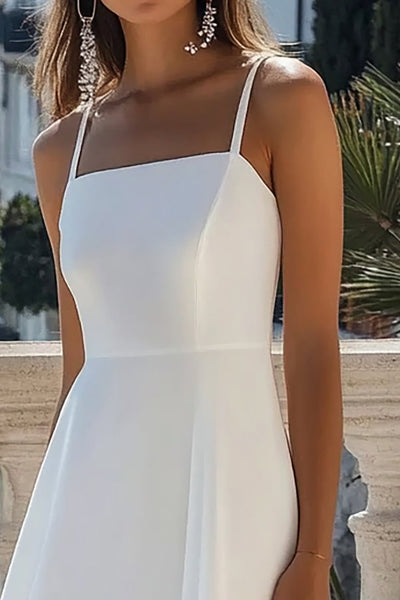 Berylove Women White Graduation Dress A Line Spaghetti Straps Midi Grad Ceremony Dress, White / custom
