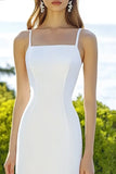 Simple Spaghetti Straps Sheath White Satin Graduation Dress