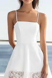 White A Line Lace Spaghetti Straps Graduation Dress