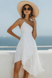 One Shoulder A Line White Lace Graduation Dress