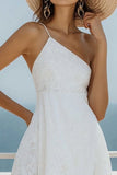 One Shoulder A Line White Lace Graduation Dress