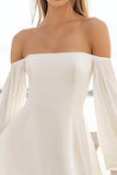 White A Line Off The Shoulder Mini Graduation Dress with Long Sleeves