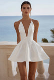 Stylish White V Neck A Line Graduation Dress