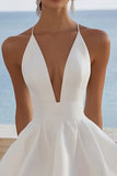 Stylish White V Neck A Line Graduation Dress
