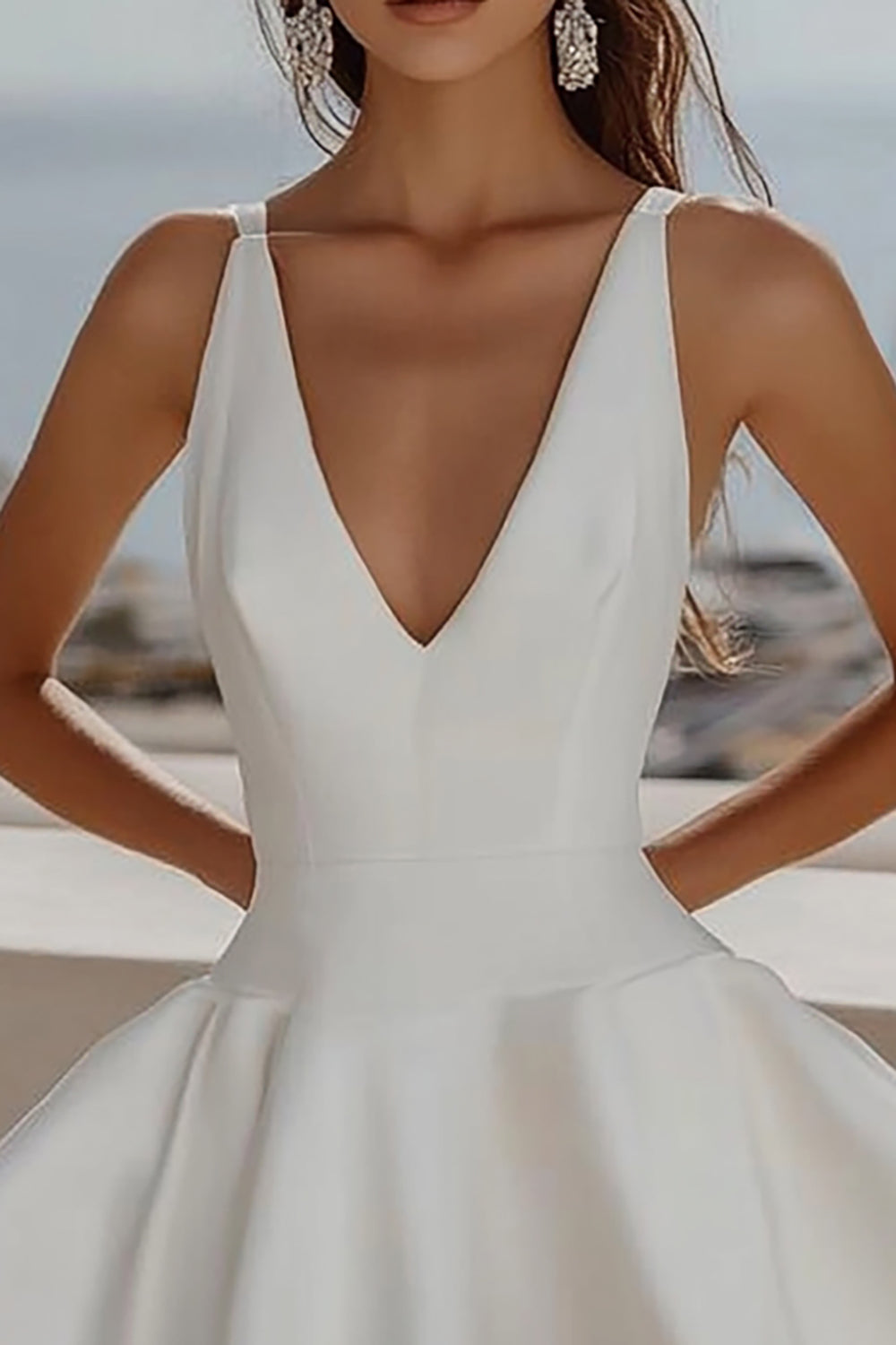 Simple V Neck A Line Short White Graduation Dress
