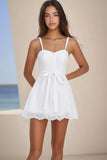 White A Line Spaghetti Straps Short Lace Graduation Dress